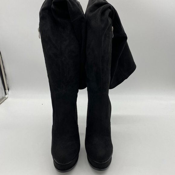 black round toe suede platform over the knee boots chunky heels - Picture 1 of 10